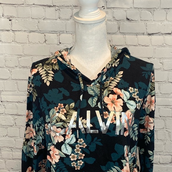 CALVIN KLEIN Long Sleeve T-Shirt w Hood Floral Print-Small - Picture 2 of 4